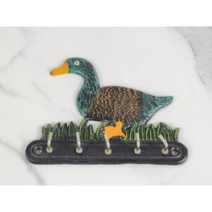 Retro Cast Iron Key Holder Ducking Duck 80's Wall Key Hook 5 1/2" Vintage